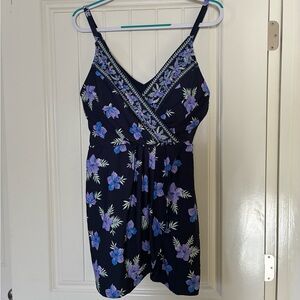 Lands' End Navy Floral Swim Suit Dress